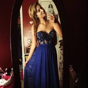 La Femme Strapless Prom Dress
